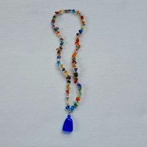 Blue Pendant And Colorful Gems Necklace